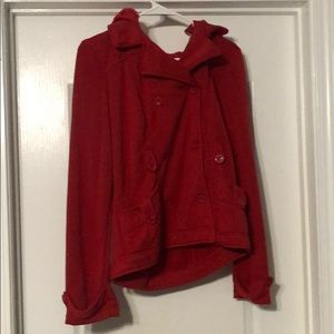 Red peacoat with hood